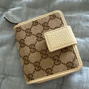 Gucci Monogram Dollar Calfskin Zip Around French Flap Wallet Beige